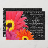 サンゴ&明るい赤紫色ガーベラデイジー結婚式招待状 招待状 (正面/裏面)