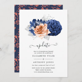 サンゴ、海軍、シルバーのフローラ結婚アップデート 招待状