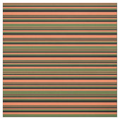 サンゴ、濃いオリーブグリーン、黒のストライプ ファブリック (見本)