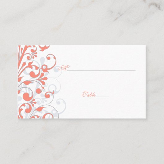 サンゴ、白フローラ結婚座席表 プレイスカード (正面)