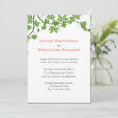 サンゴ、緑、白の結婚式招待状 招待状 (スタンド正面)