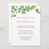 サンゴ、緑、白の結婚式招待状 招待状 (正面/裏面)