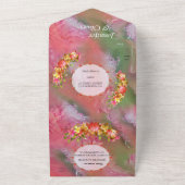 サンゴ、草、牡丹のピンクの開花すべてが1つのInvitaに オールインワン招待状 (外側)