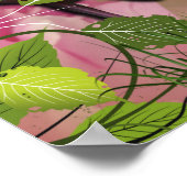 サンゴ、草、牡丹ピンクの開花&フラミンゴ ポスター (角)