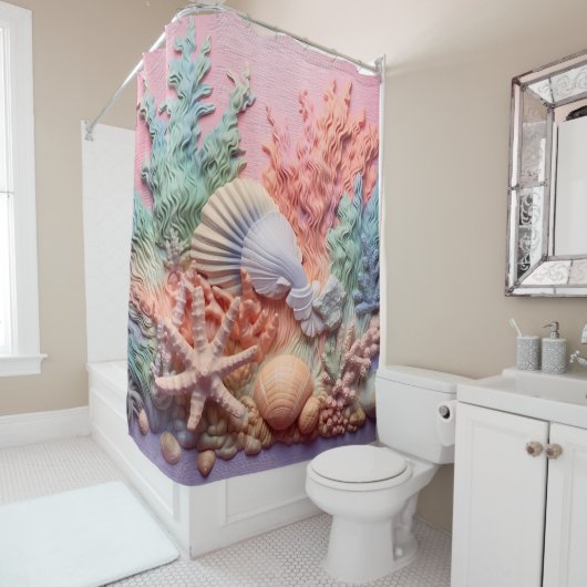 サンゴ、貝殻、ビーチ、海 シャワーカーテン (インサイチュ)