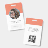 サンゴIDカード |社員モダンの写真名ロゴQR バッジ (正面＆裏面)