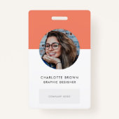 サンゴIDカード |社員モダンの写真名ロゴQR バッジ (正面)