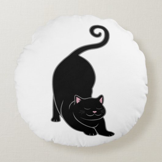 サンサルーテーション・ダウンドッグ 黒猫ヨガ ラウンドクッション (正面)