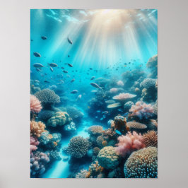 サンサンと照らす海中のサンゴ礁 ポスター