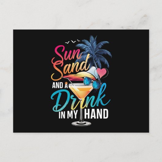 サンサンド&ドリンクを手にビーチクルーズ ポストカード (正面)
