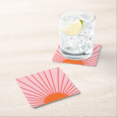 サンサンライズパステルピンク&オレンジサンシャイン スクエアペーパーコースター (インサイチュ)