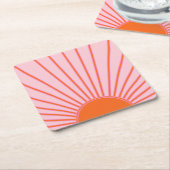 サンサンライズパステルピンク&オレンジサンシャイン スクエアペーパーコースター (アングル)