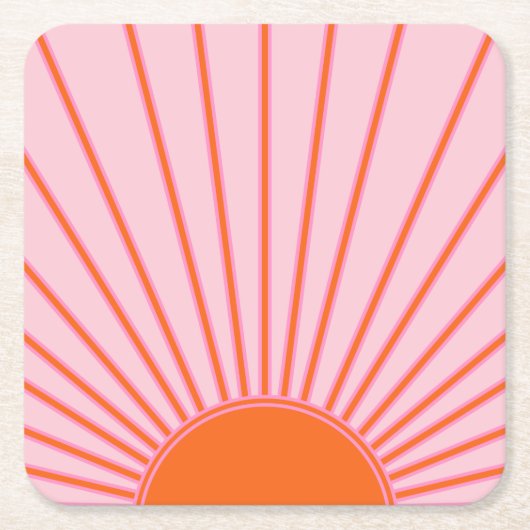 サンサンライズパステルピンク&オレンジサンシャイン スクエアペーパーコースター (正面)