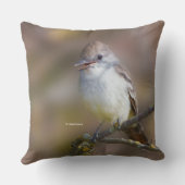 サンザシの枝に微笑む灰喉の付いたフライキャッチャー クッション (裏面)