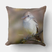 サンザシの枝に微笑む灰喉の付いたフライキャッチャー クッション (正面)