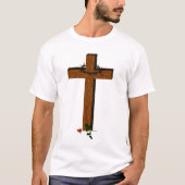 サンザシリースと赤いバラで十字架 Tシャツ (正面)