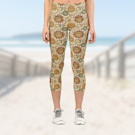 サンシチュアルヴィンテージバーガンディーグリーン金ゴールドパターン カプリレギンス