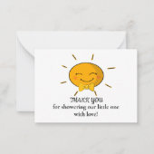 サンシャイおもしろいンベビーシャワーサンキューカード ノートカード (正面)
