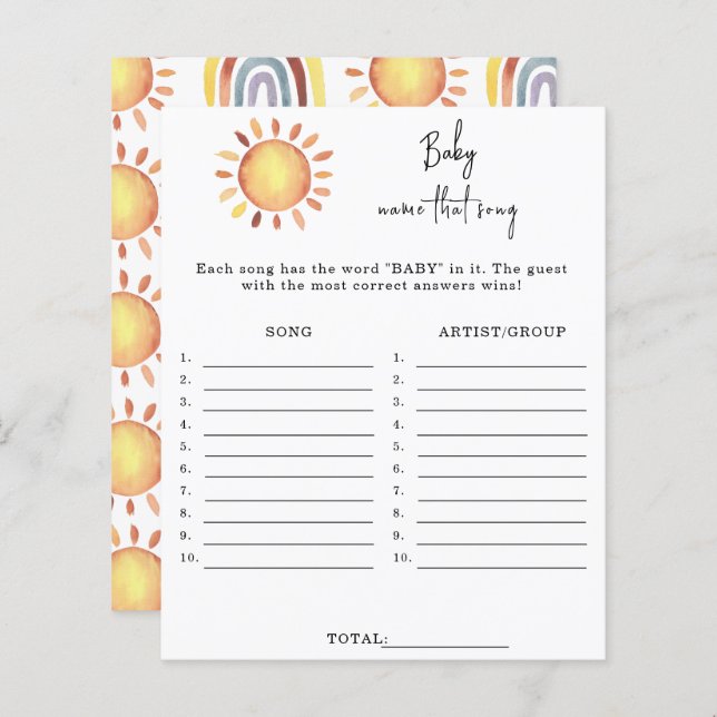 サンシャインその歌の赤ちゃんシャワーのゲームの名前 (正面/裏面)