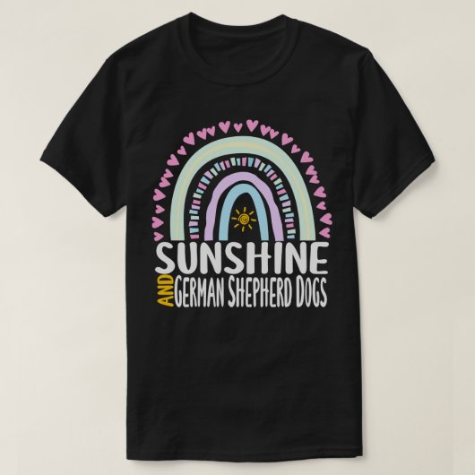 サンシャインとドイツの羊飼い犬かわいい虹のGIF Tシャツ (デザイン正面)
