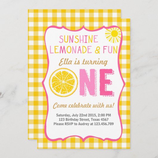 サンシャインとレモネードのサンシャイン誕生日の招待状 招待状 (正面/裏面)
