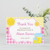 サンシャインとレモネードピンクと黄色の赤ちゃんシャワー サンキューカード (スタンド正面)