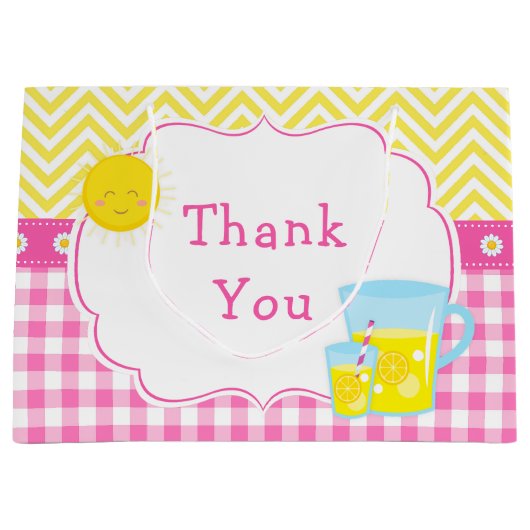 サンシャインとレモネードピンクと黄色の赤ちゃんシャワー ラージペーパーバッグ (正面)