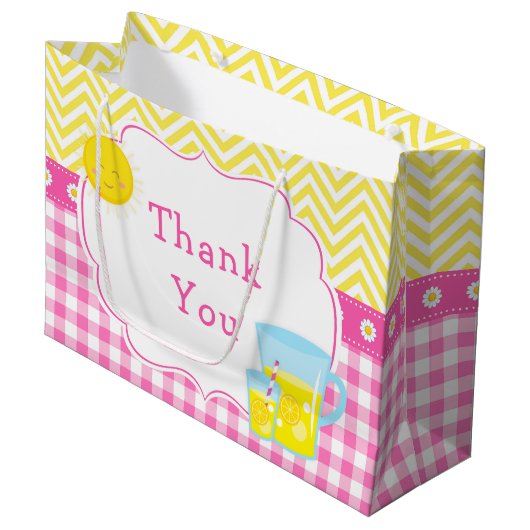 サンシャインとレモネードピンクと黄色の赤ちゃんシャワー ラージペーパーバッグ (正面アングル)