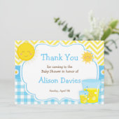 サンシャインとレモネードブルーとイエローベイビーシャワー サンキューカード (スタンド正面)