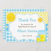 サンシャインとレモネードブルーとイエローベイビーシャワー サンキューカード (正面/裏面)