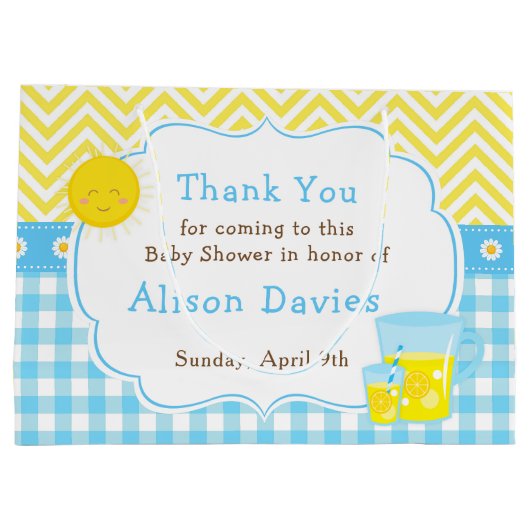 サンシャインとレモネードブルーとイエローベイビーシャワー ラージペーパーバッグ (裏面)