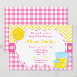 サンシャインとレモネード ピンクとイエローのベビーシャワー 招待状