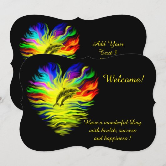 サンシャインのイルカたち - あなたのテキストを入れてみよう 招待状 (正面/裏面)