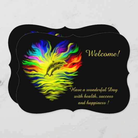 サンシャインのイルカ、テキストの追加招待状 招待状 (正面/裏面)