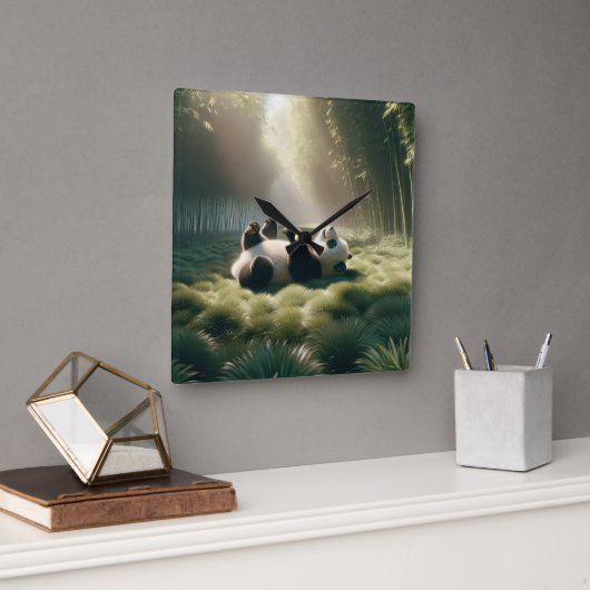 サンシャインのパンダ スクエア壁時計 (オフィス)