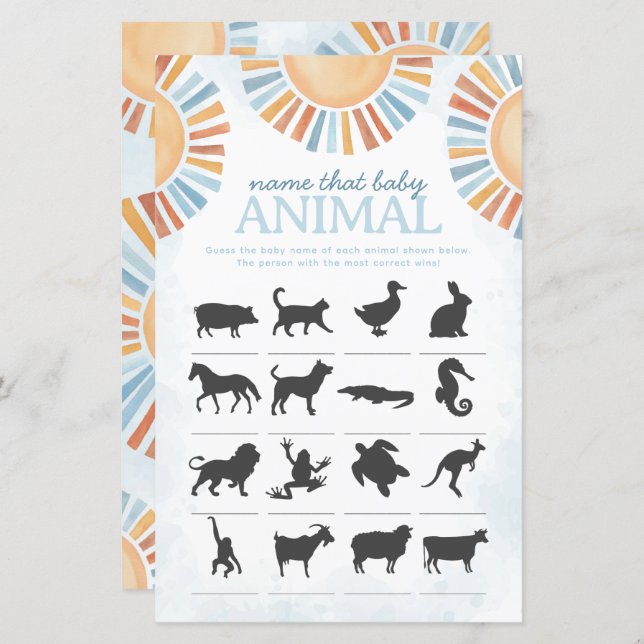サンシャインの名前は赤ちゃん動物のシャワーゲーム (正面/裏面)