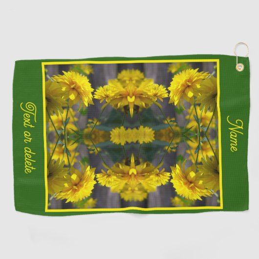 サンシャインの黄色い花の抽象芸術 ゴルフタオル (横)