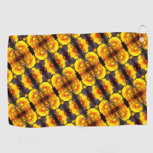 サンシャインの黄色い花抽象芸術模様 ゴルフタオル (横)