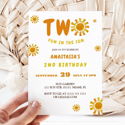 サンシャインの2番目の誕生日の2つのおもしろいの太陽 招待状