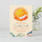 サンシャインアンドクラウドイエローグレーレトロベビーシャワー 招待状 (スタンド正面)