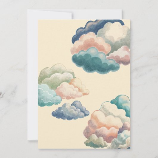 サンシャインアンドクラウドイエローグレーレトロベビーシャワー 招待状 (裏面)