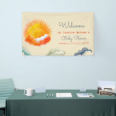 サンシャインアンドクラウドイエローグレーレトロベビーシャワー 横断幕 (トレードショー)