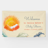 サンシャインアンドクラウドイエローグレーレトロベビーシャワー 横断幕 (横)