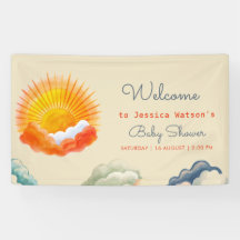 サンシャインアンドクラウドイエローグレーレトロベビーシャワー