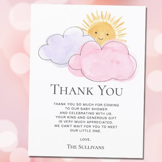 サンシャインアンドクラウドガールズベビーシャワーありがとう ポストカード