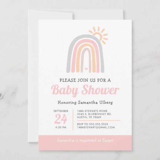 サンシャインアンドレインボーガールベビーシャワー 招待状 (正面)