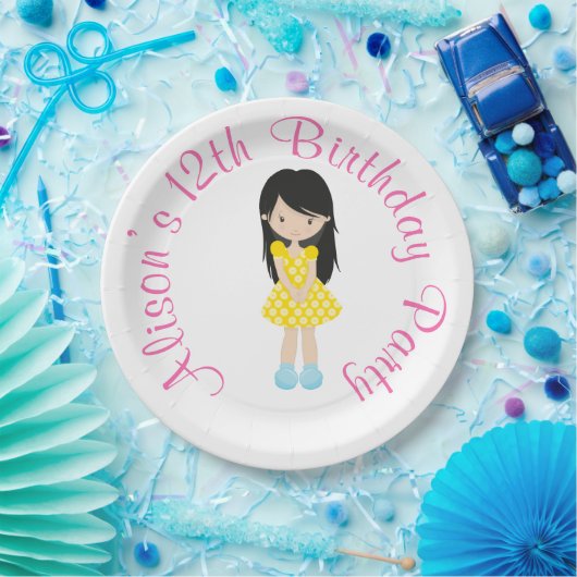 サンシャインアンドレモネードブラックヘアガール ペーパープレート (パーティー)