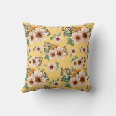 サンシャインイエローの背景にピンク色の花を生鮮 クッション (裏面)