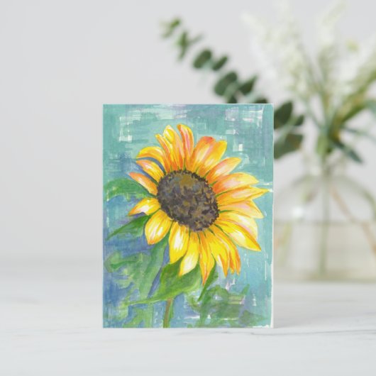 サンシャインイエローサンフラワーウォーター絵を描カラー ポストカード (スタンド正面)