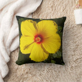 サンシャインイエロートロピカルハイビスカスフラワー クッション (ブランケット)